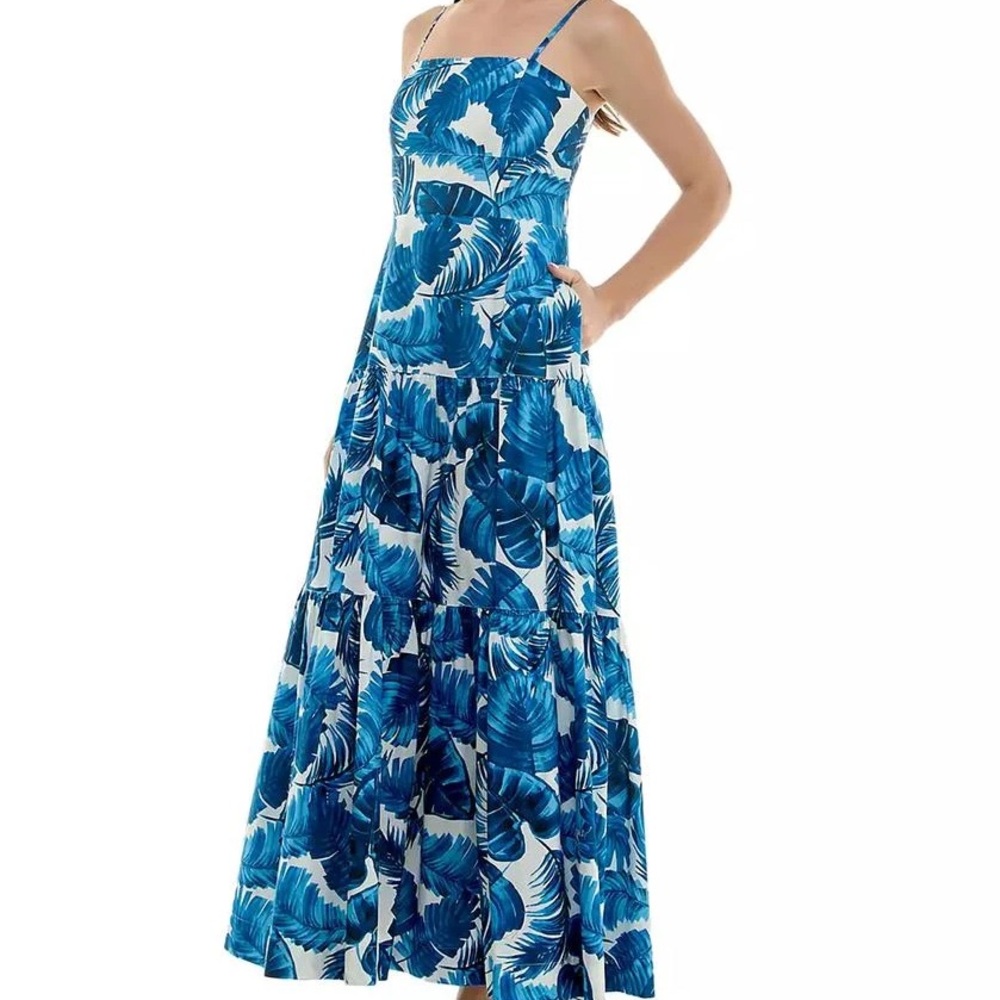 Taylor Blue Leaf Print Maxi Dress
